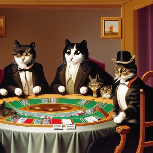Cats Playing Poker in a Vintage Painting Style