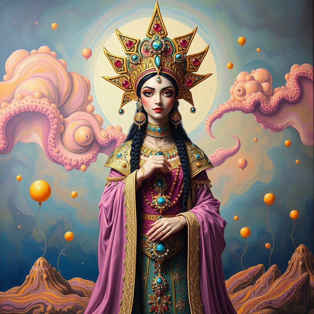 Iranian Fortune Goddess Ashi in Surreal Digital Art