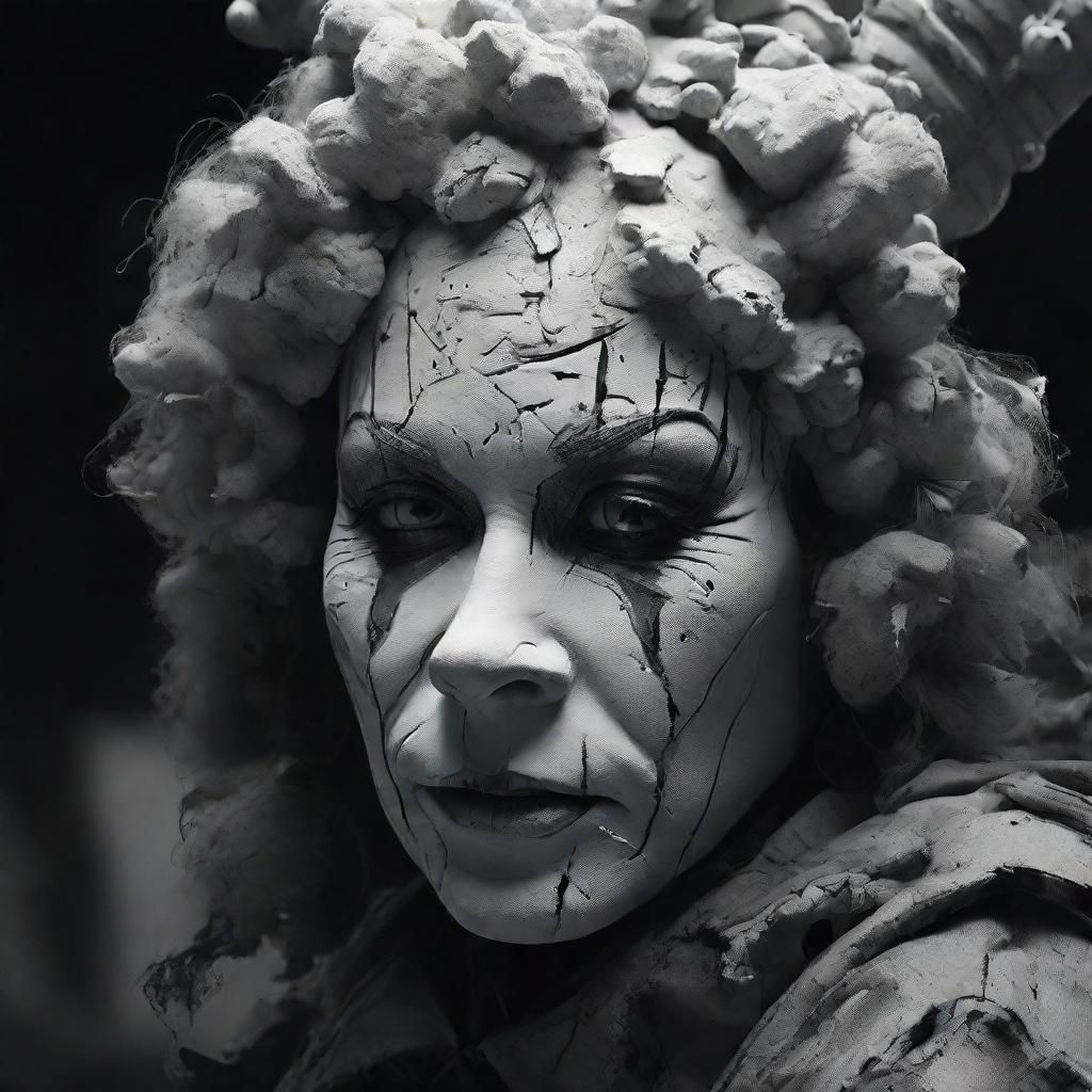 Gritty Surreal Clown Face with Neon Accents