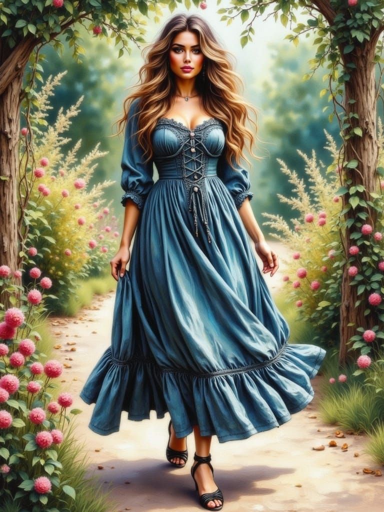 Portrait of a Beautiful Woman in a Victorian Garden