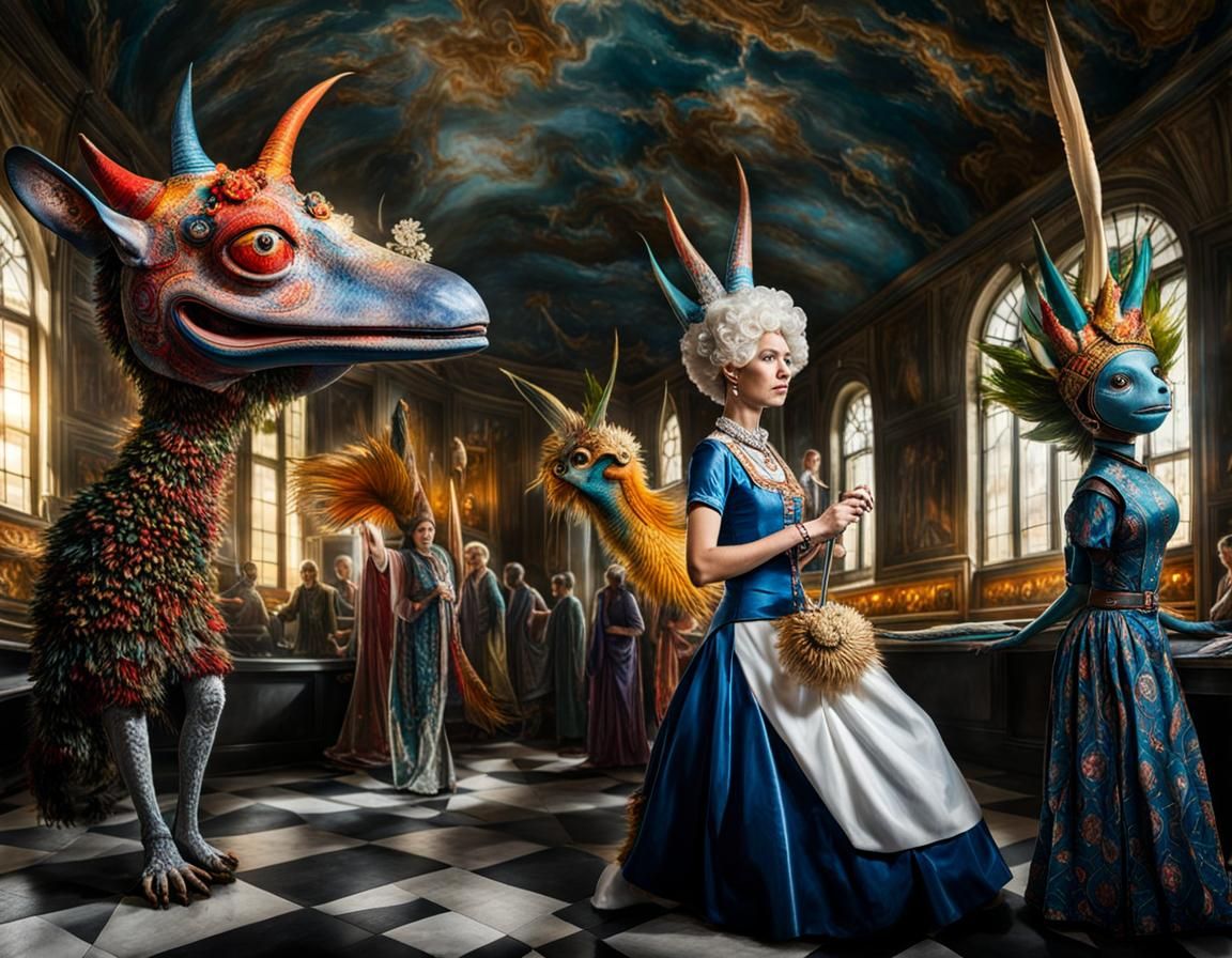 Surreal Alien Restaurant Celebration in Gritty Style