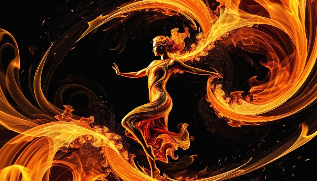 Abstract Dancing Figure Formed from Swirling Flames