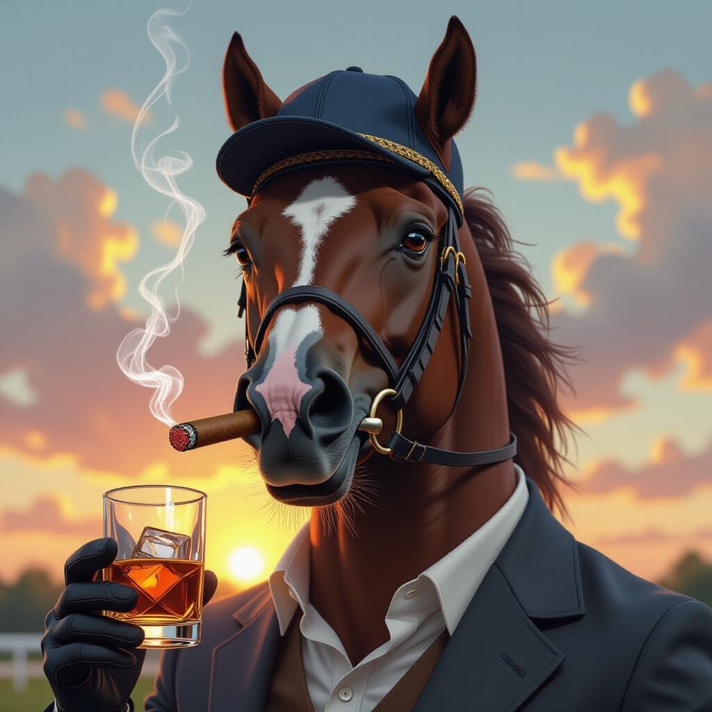 Sophisticated Racehorse Enjoys Cigar and Scotch