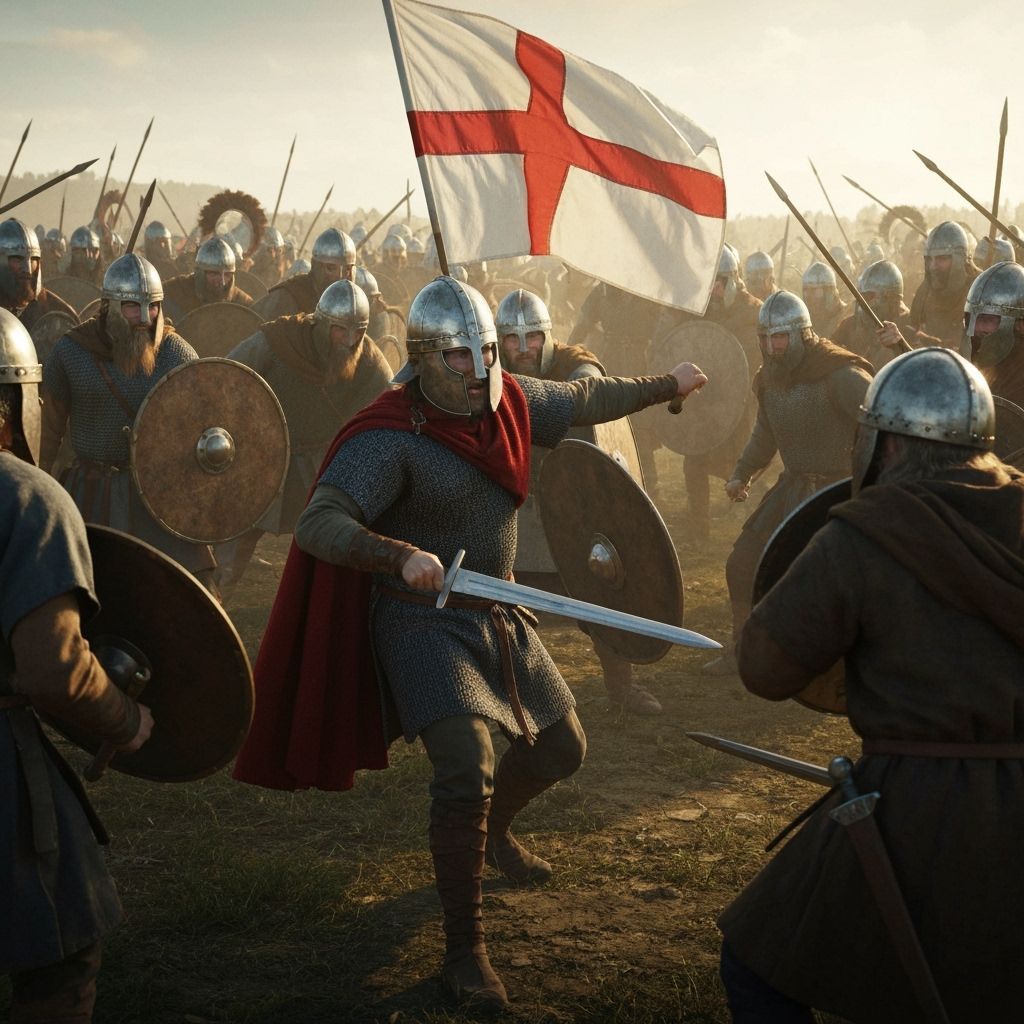 Anglo-Saxon Warrior Defends English Flag in Battle