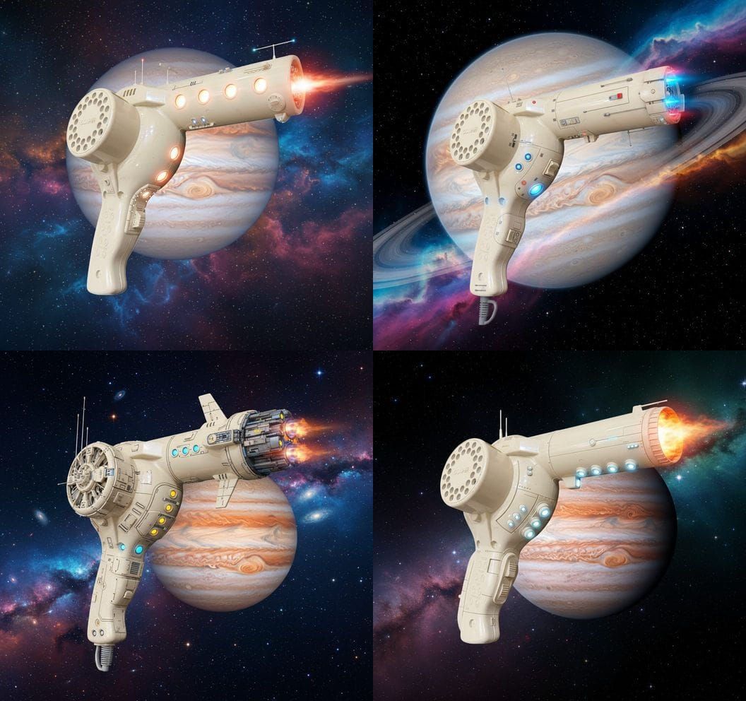 Hairdryer Spaceship Flying Past Jupiter