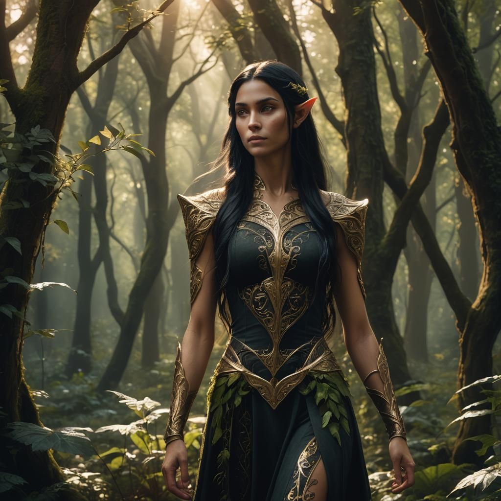Elven Woman in Forest: Fantasy Concept Art