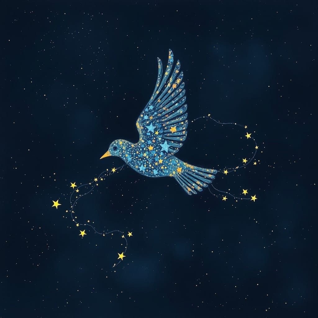 Stardust Bird Soaring Through the Night Sky