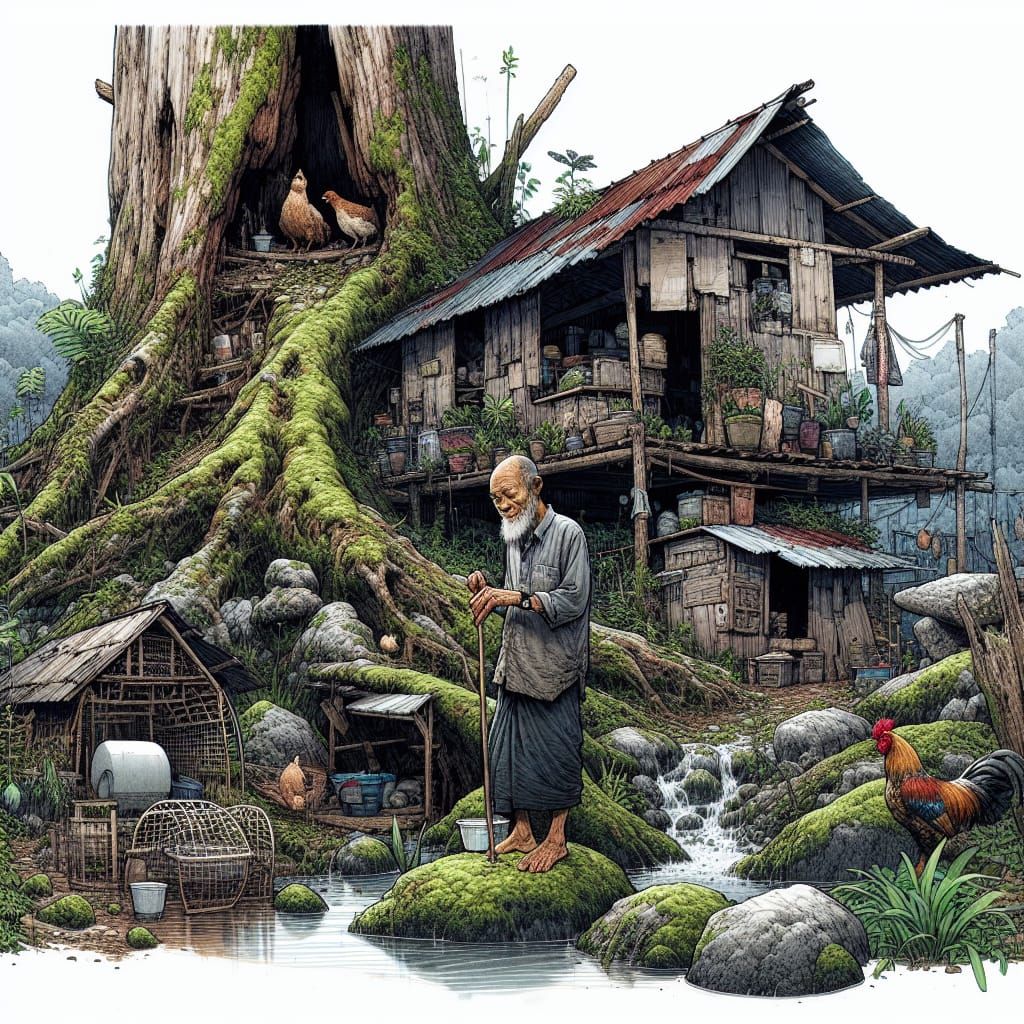 Self-Sufficient Hermit Living in Harmony with Nature