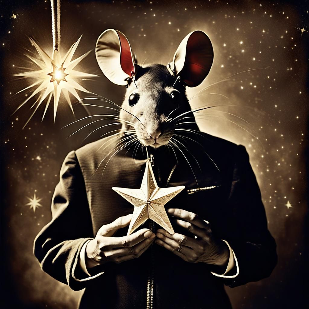 Vintage Photo: Rat Person Sadly Holds a Star