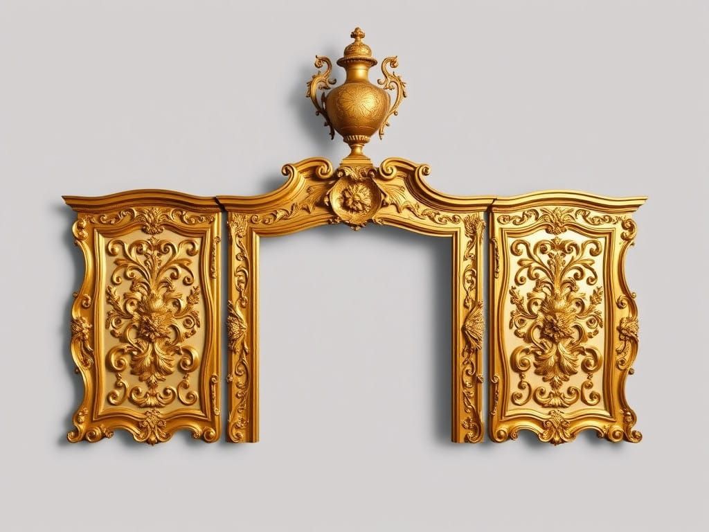 Elegant Baroque Triptych Frame with Gilded Acanthus Leaves a...