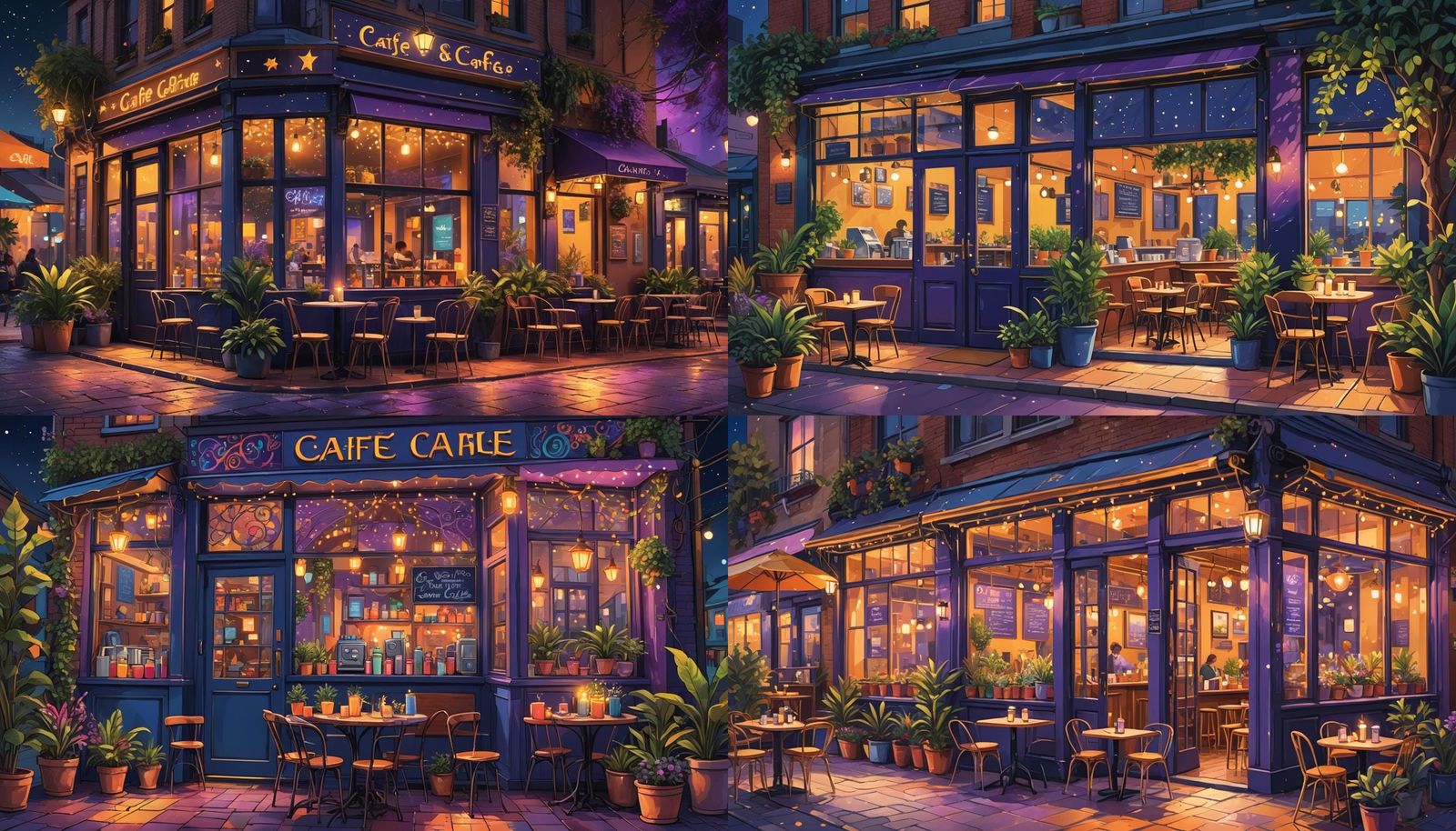 Cozy Cafe at Night Digital Illustration