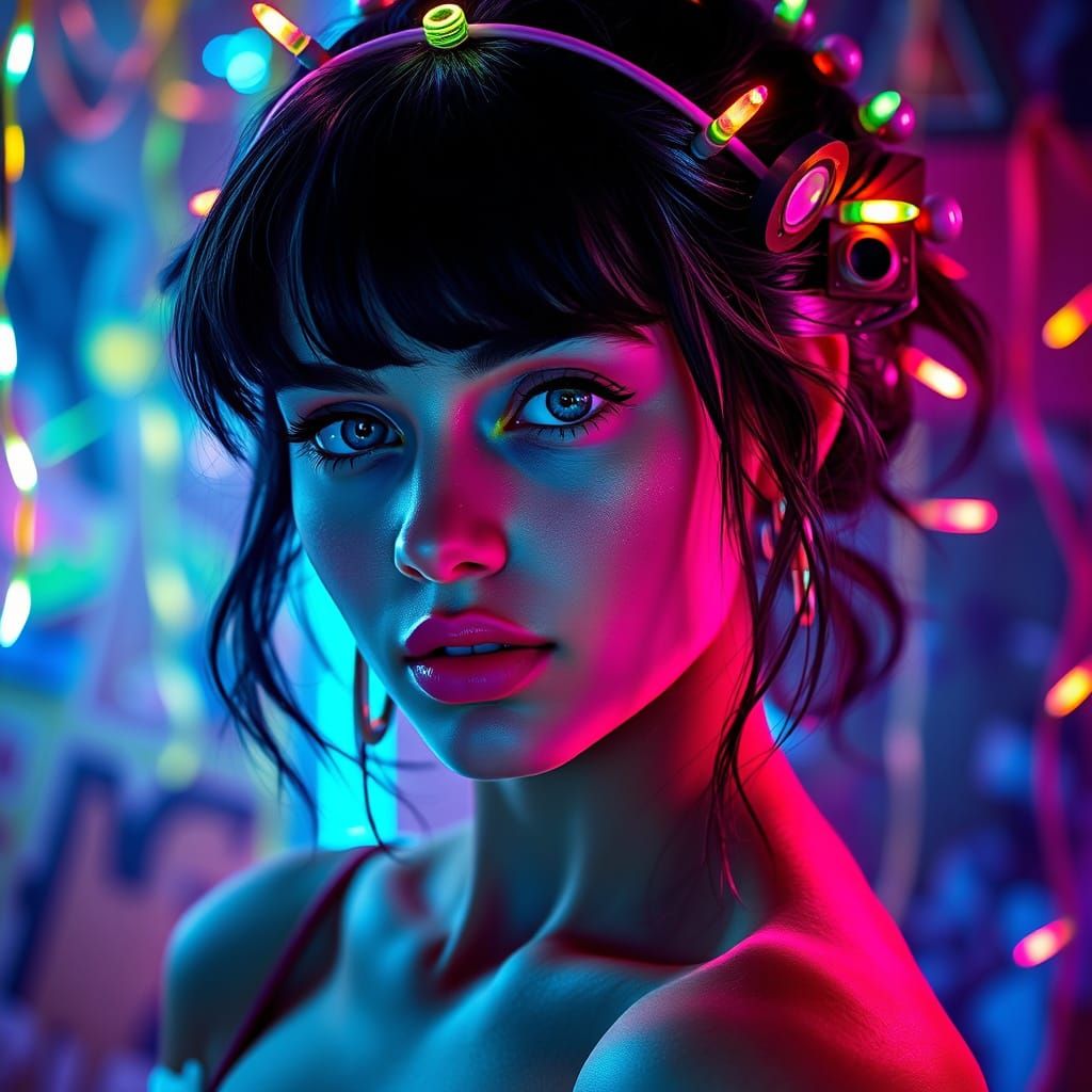 Neon Beauty: A Hyperrealistic Portrait in Splash Art Style