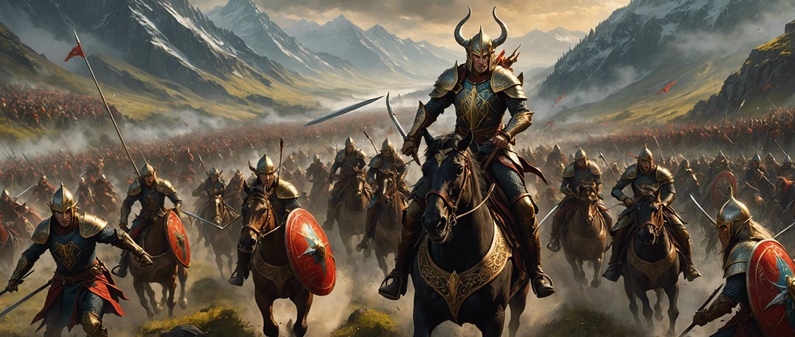 Elven Cavalry Charge in High Fantasy Battle