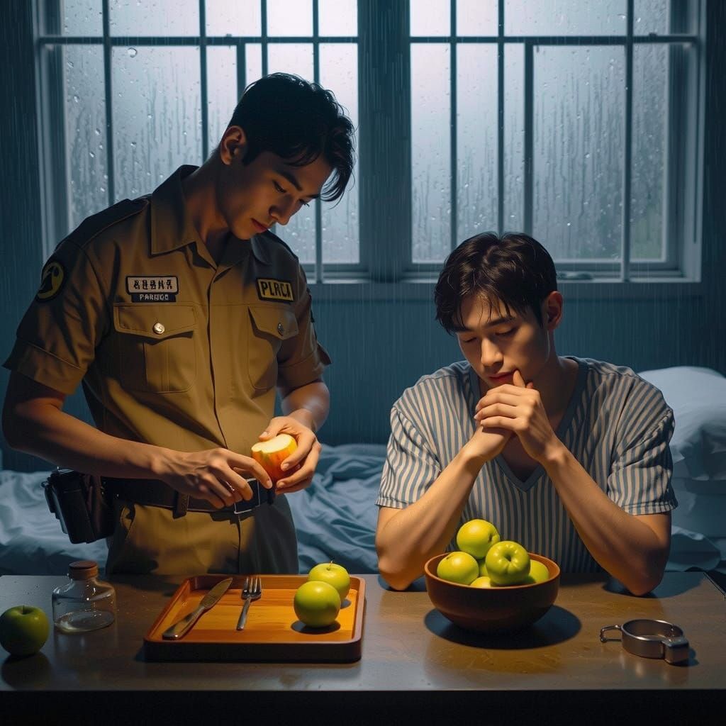 Pre-Raphaelite Prison Scene with Apple Peeling