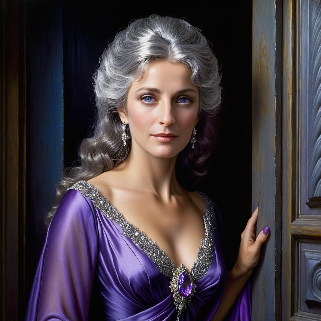 Elegant Woman in Doorway, Gustave Doré Style