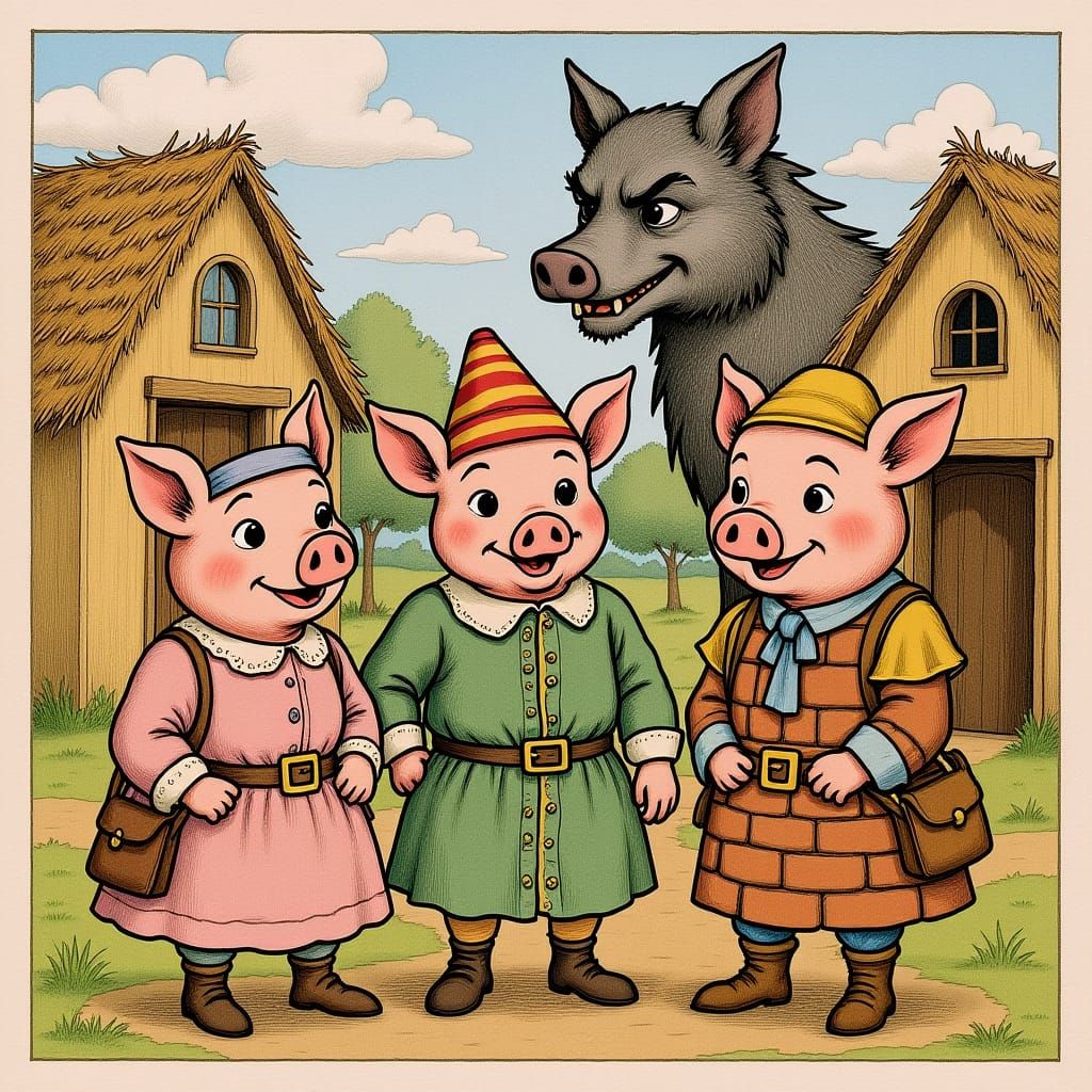 The Three Little Pigs, Fairy Tale Illustration