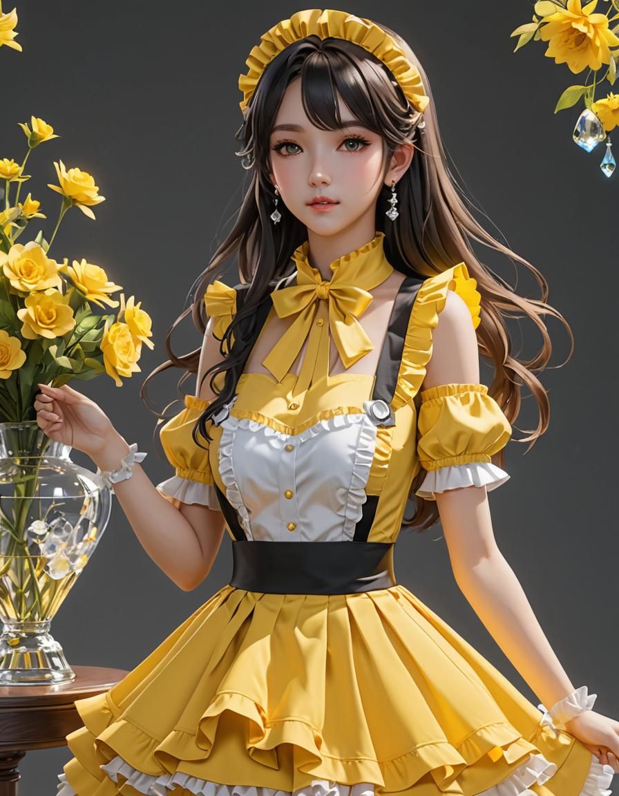 Yellow Maid Dress in 3D Anime Style