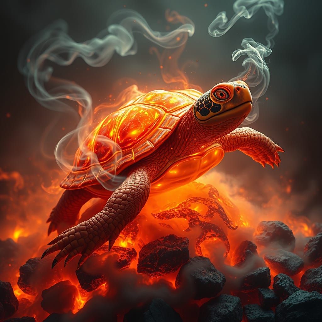 Fiery Turtle Emerges from Vortex of Flames in Ethereal Realm