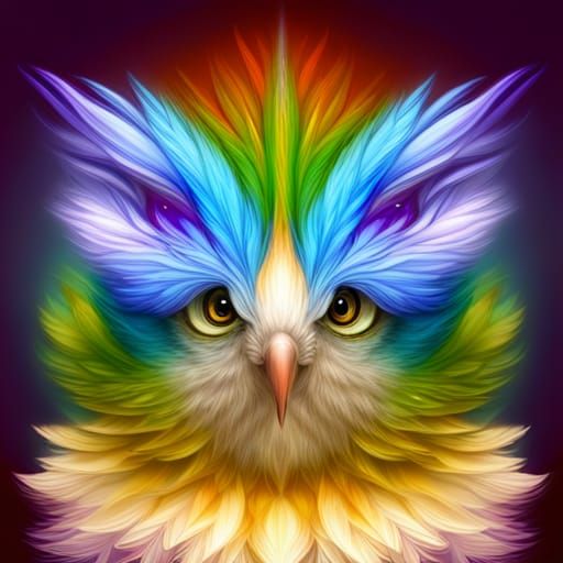 Cute Blue Bird with Fractal Flowers in Pixel Art