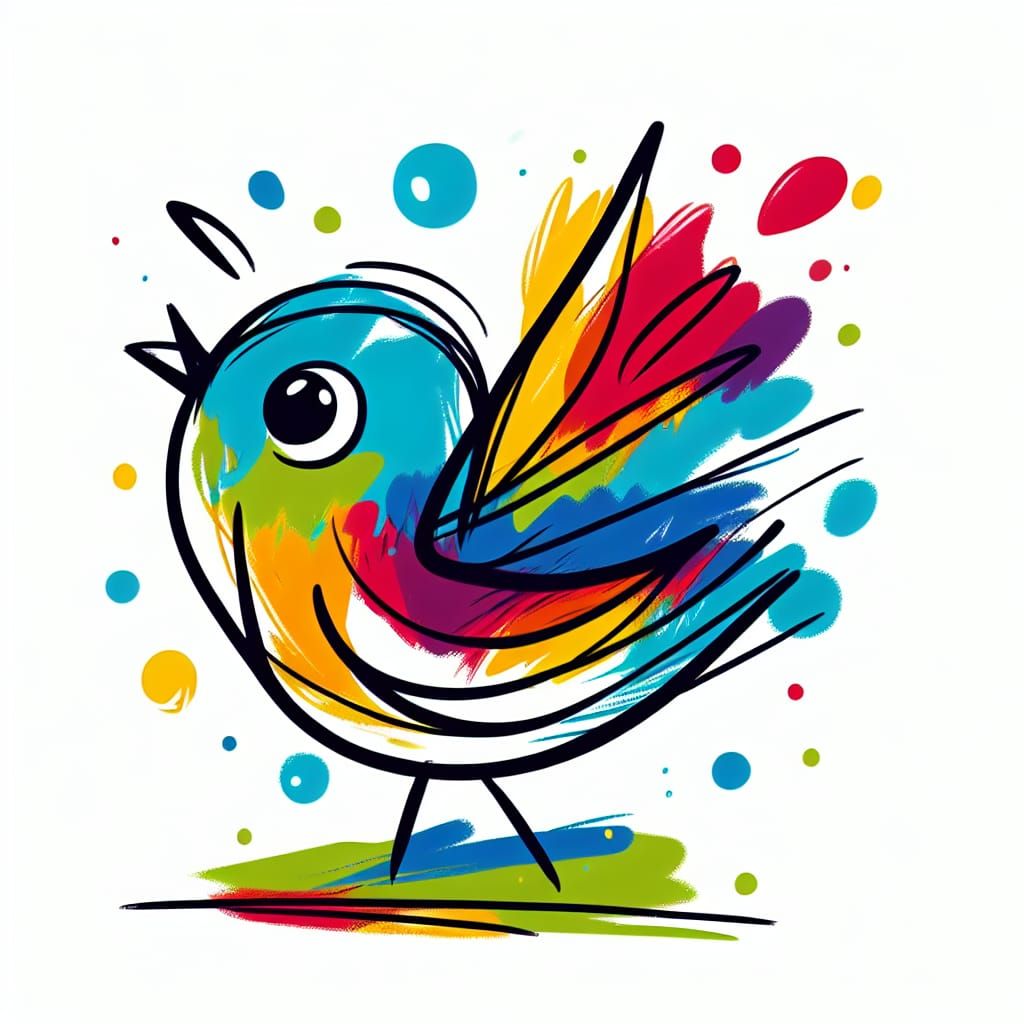 Childlike Bird Illustration with Vibrant Colors