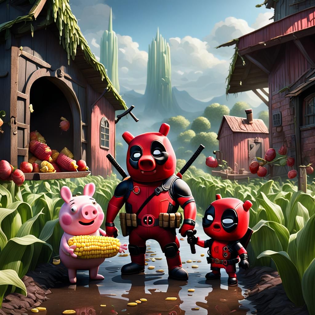 Peppa Pig and Deadpool with Corn