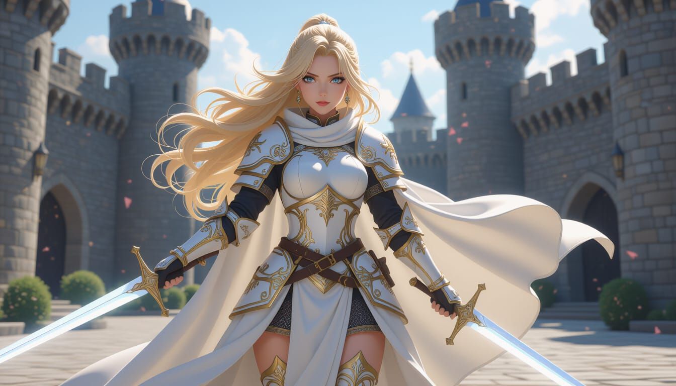 Medieval Knight in Anime Style with Laser Sword