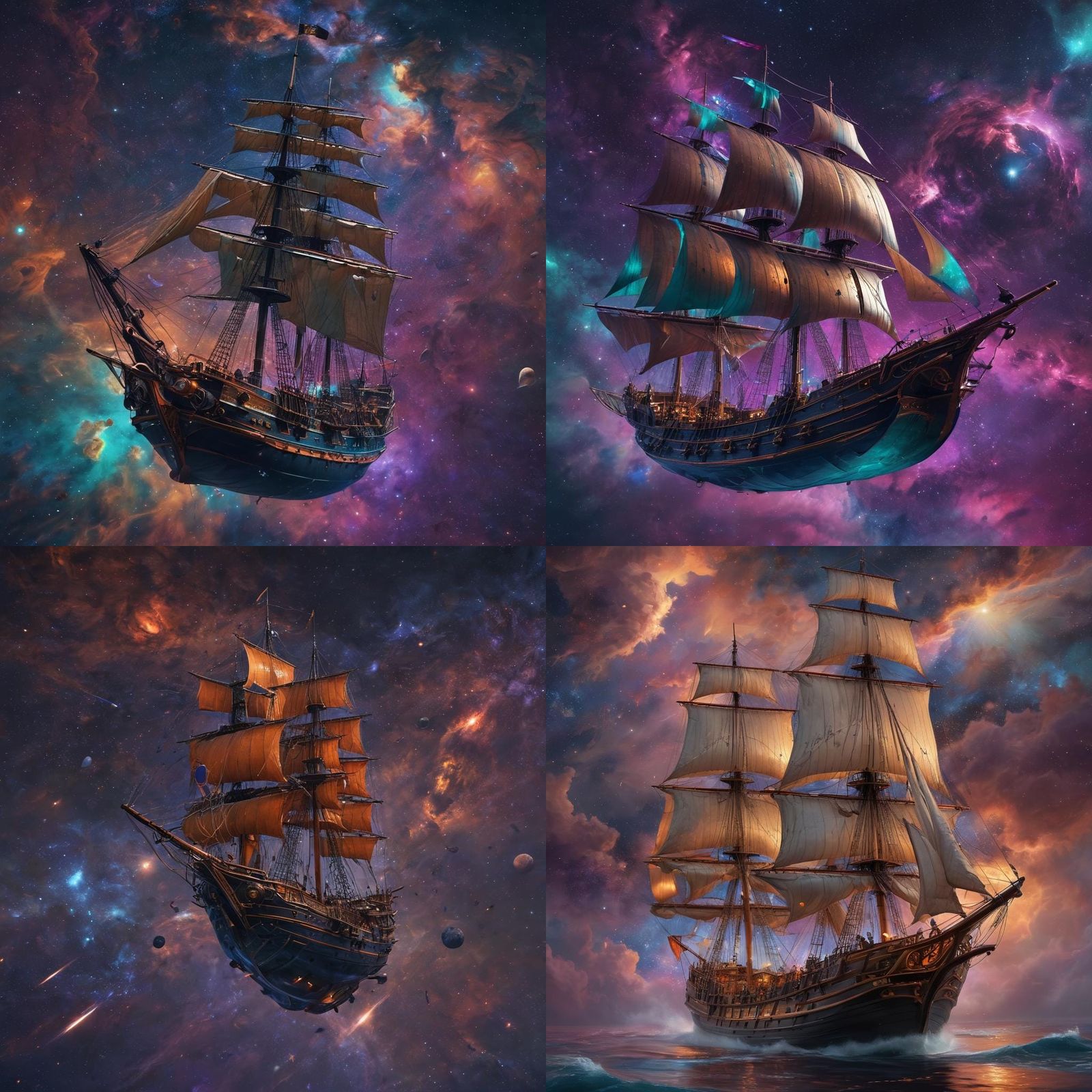 Spelljammer Schooner Sailing Through Space: Detailed Matte P...