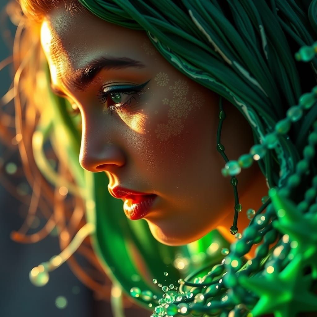 Hyperrealistic Polished Malachite Splash Art