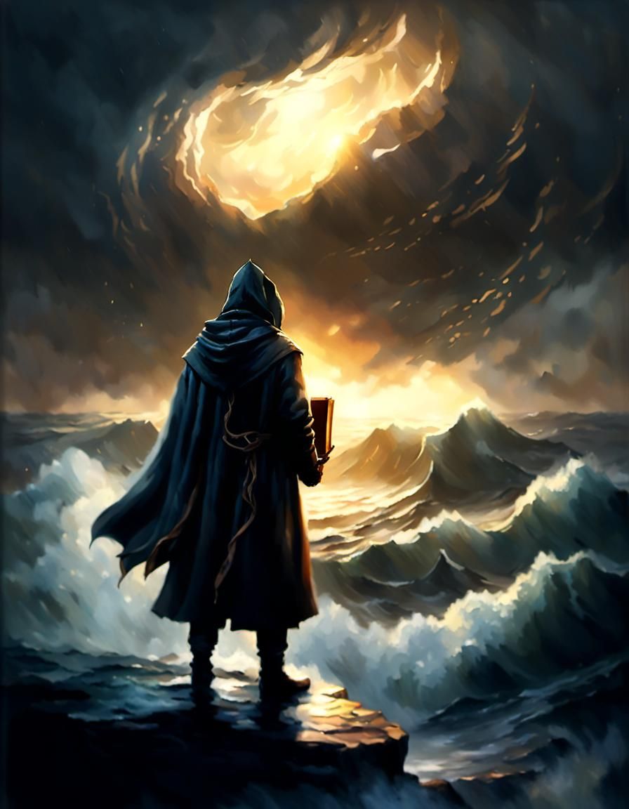 Hooded Figure by Stormy Sea: Concept Art