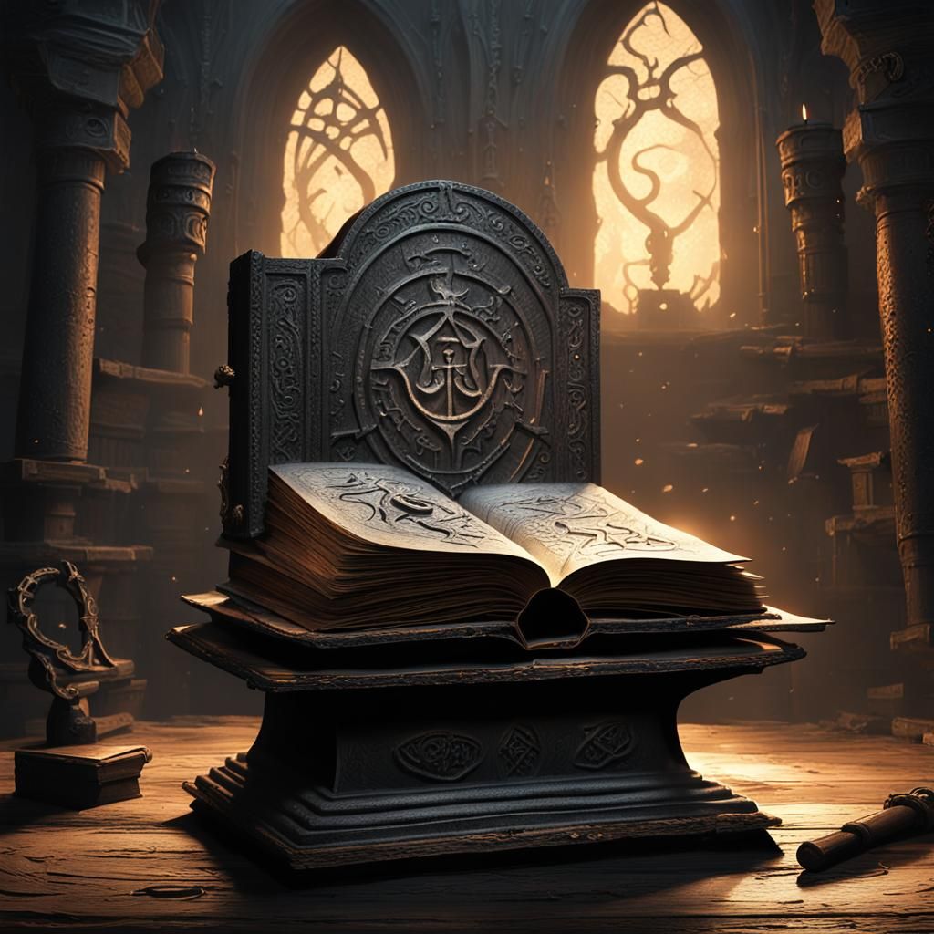 Ancient Tome with Glowing Runes in Dark Fantasy Style