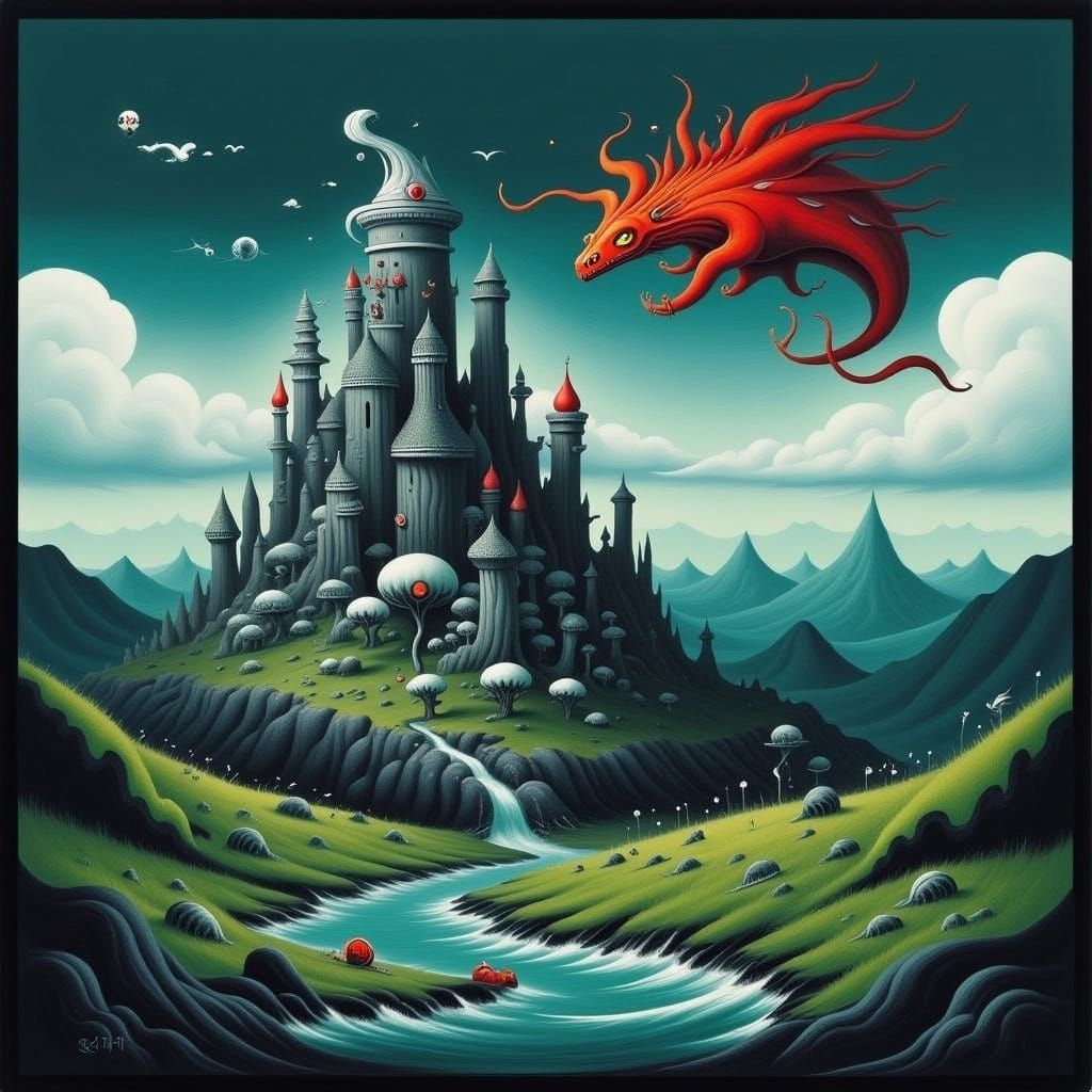 Pixelated Castle in Fantasy Landscape: 8-bit Art