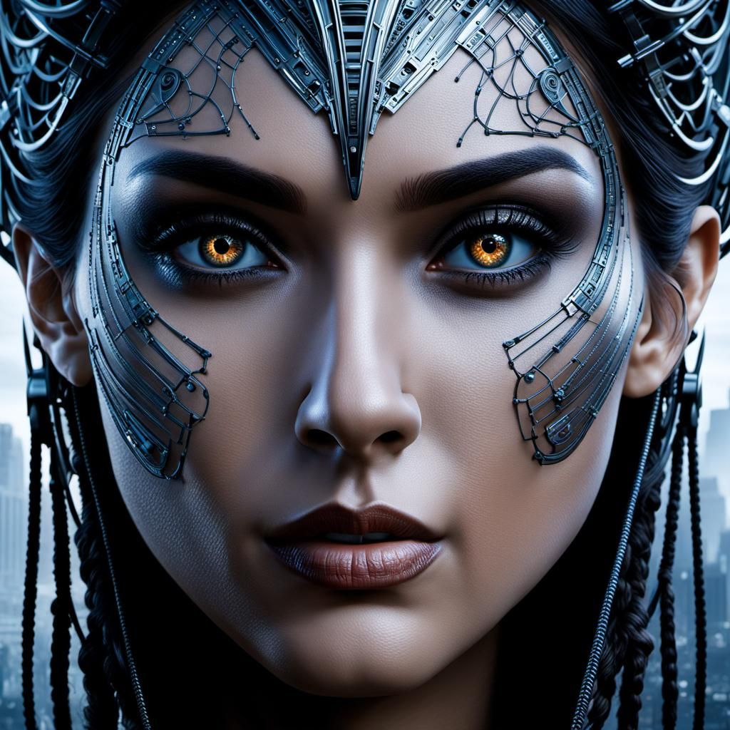 High-Tech Girl with Detailed Skin in Sci-Fi Style