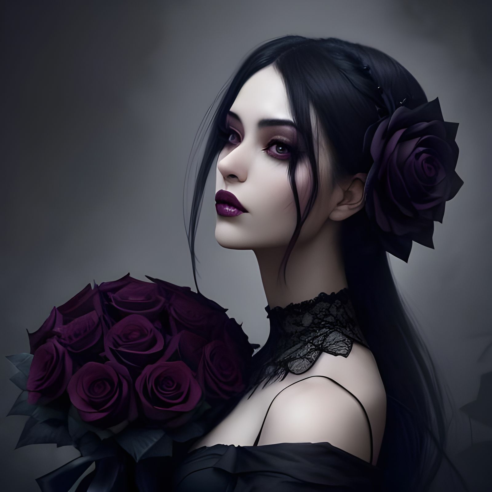 Sinister Black Roses on Purple Background