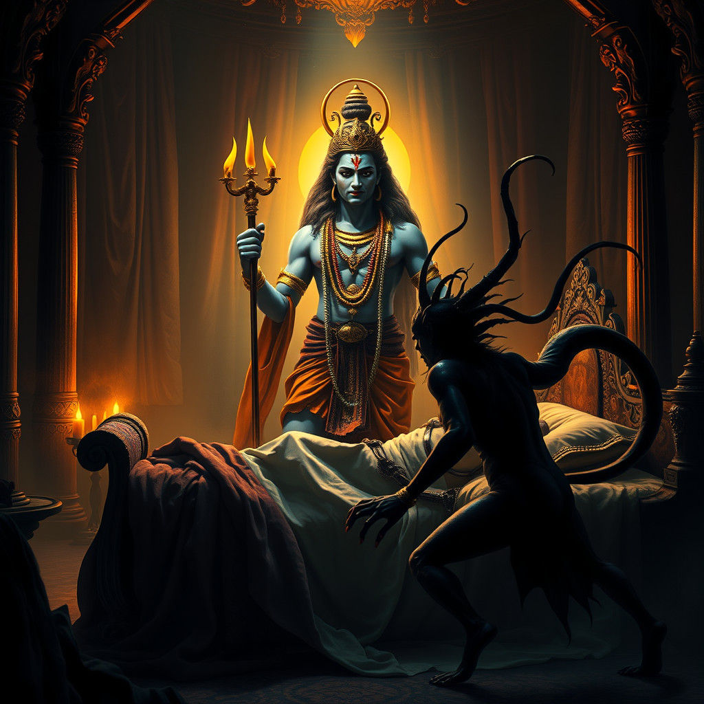 Shiva Protects Sleeping Man From Demon