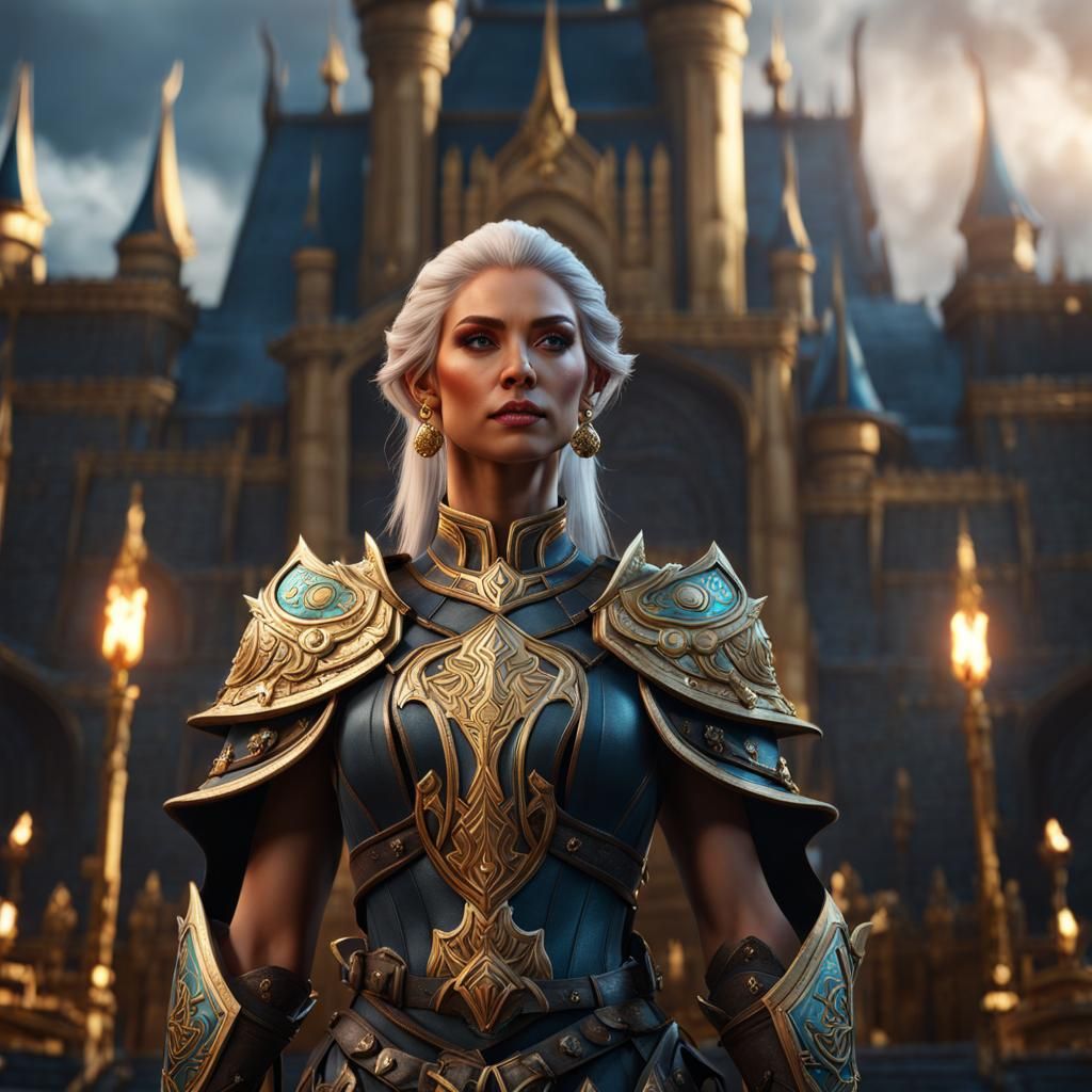 Elf Warrior Icon with Intricate Armor and Tattoos