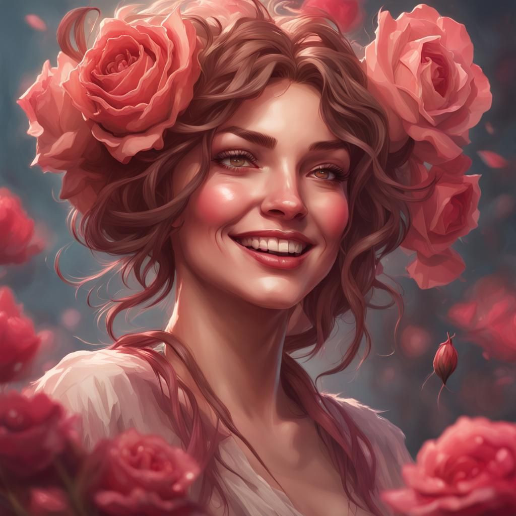 Woman in Rose Dress: Hyperdetailed Portrait