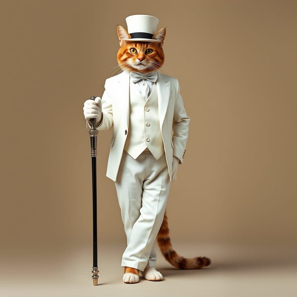 Sleek Feline Gentleman in Dapper White Suit