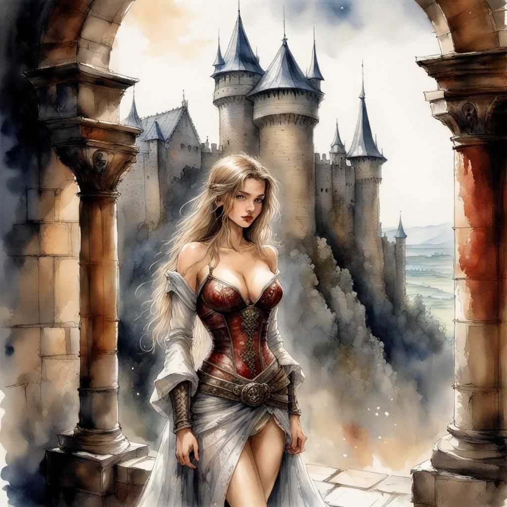 Medieval Beauty in Comic Book Style Castle
