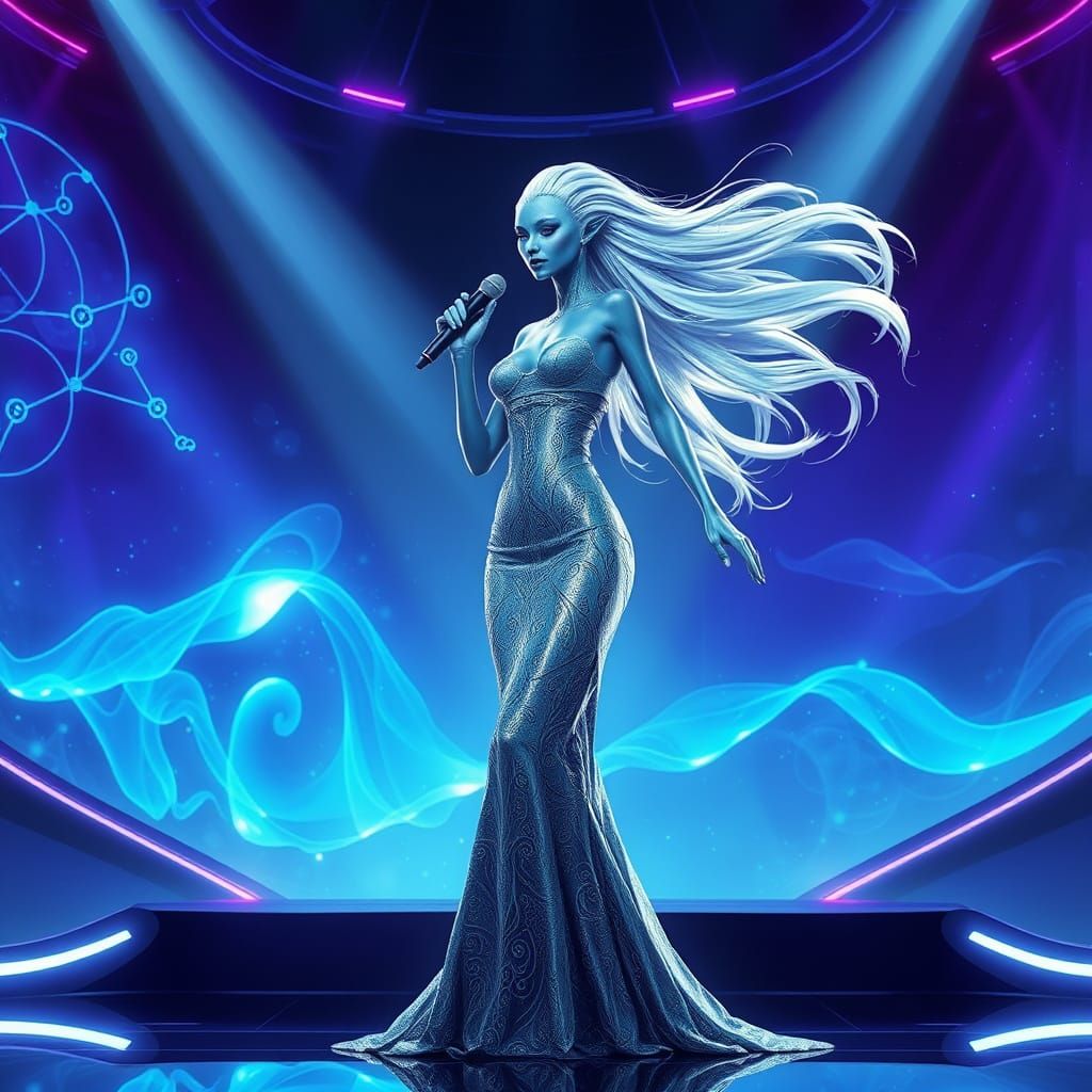 Cyberpunk Goddess Shines on Futuristic Stage