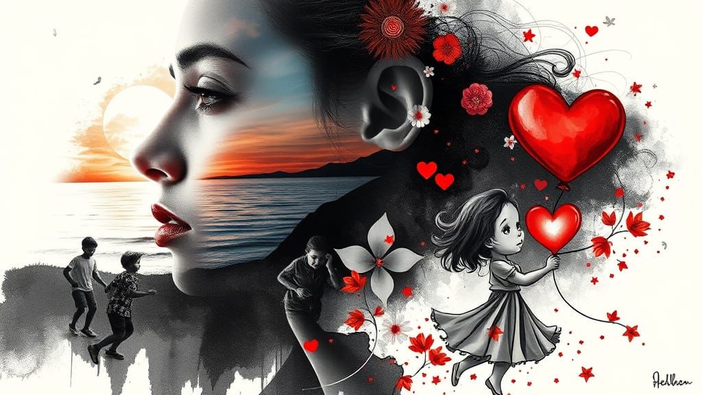 Double Exposure Portrait with Landscape, in Graphic Style