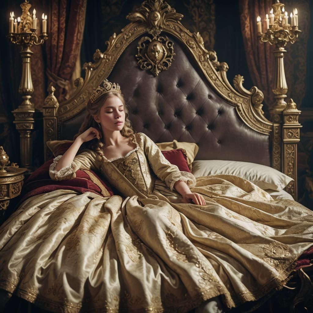 Cinematic Sleeping Princess on Royal Bed