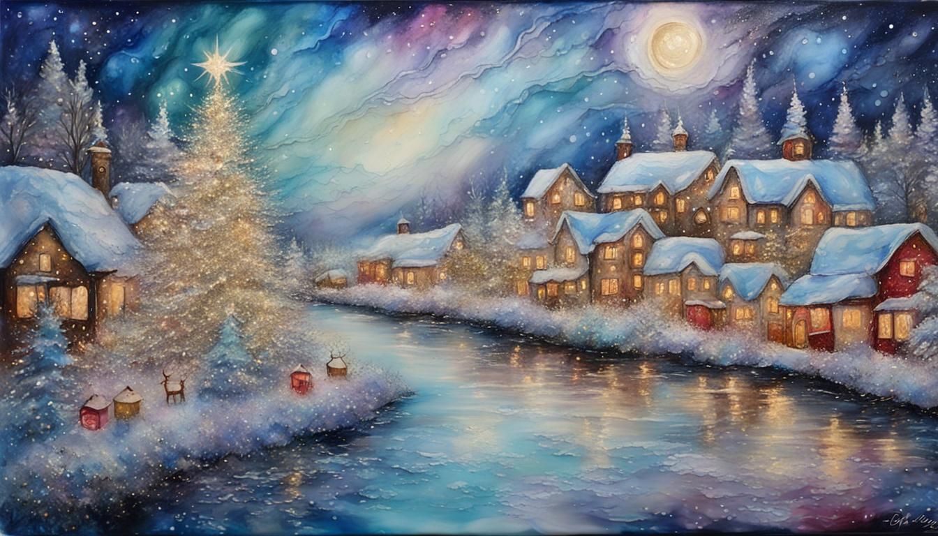 Encaustic Christmas Night with Alcohol Ink