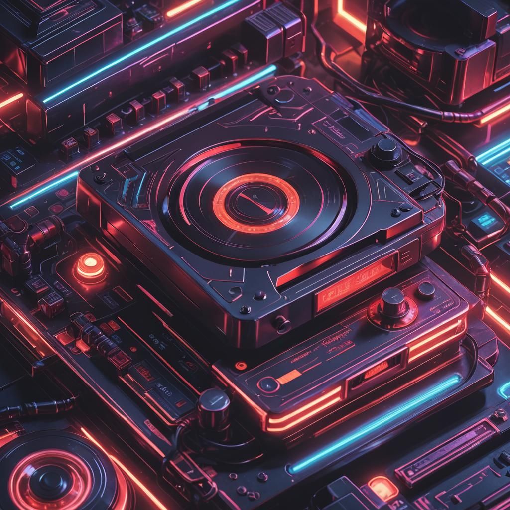 Neon Retro Coal-Powered CD Player in Synthwave Style