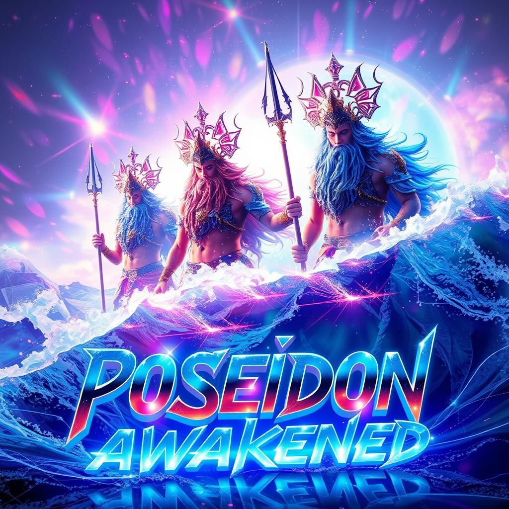 Poseidon's Holographic Awakening: Fantasy Digital Art