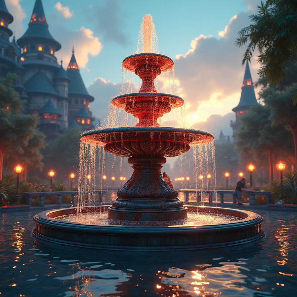 Coca Cola Fountain in Ornate Cityscape