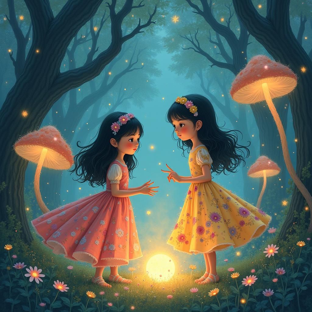 Ethereal Girls Playing in a Ghibli-esque Forest