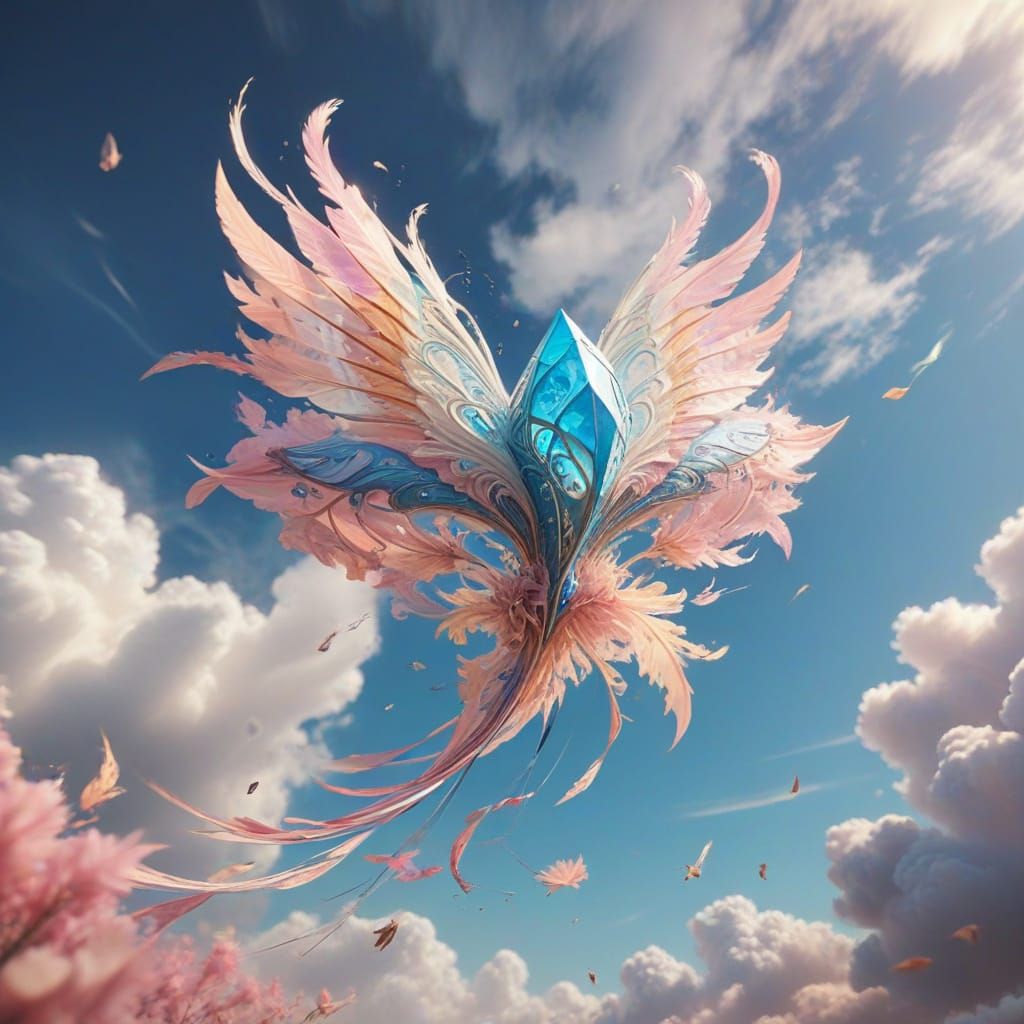 Dreamy Kite Soars Amidst Soft Clouds in Pastel Hues