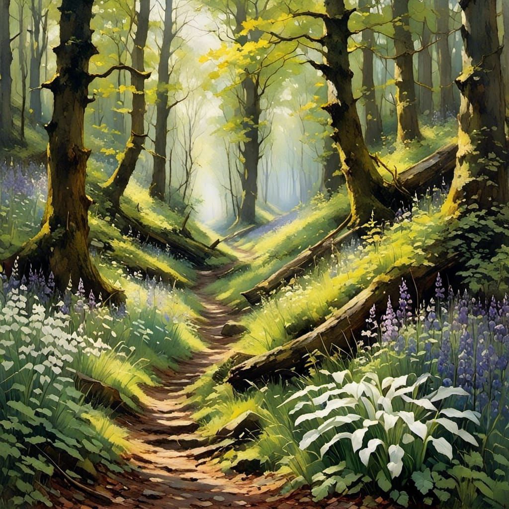 Lush Spring Forest Scene in Bloom