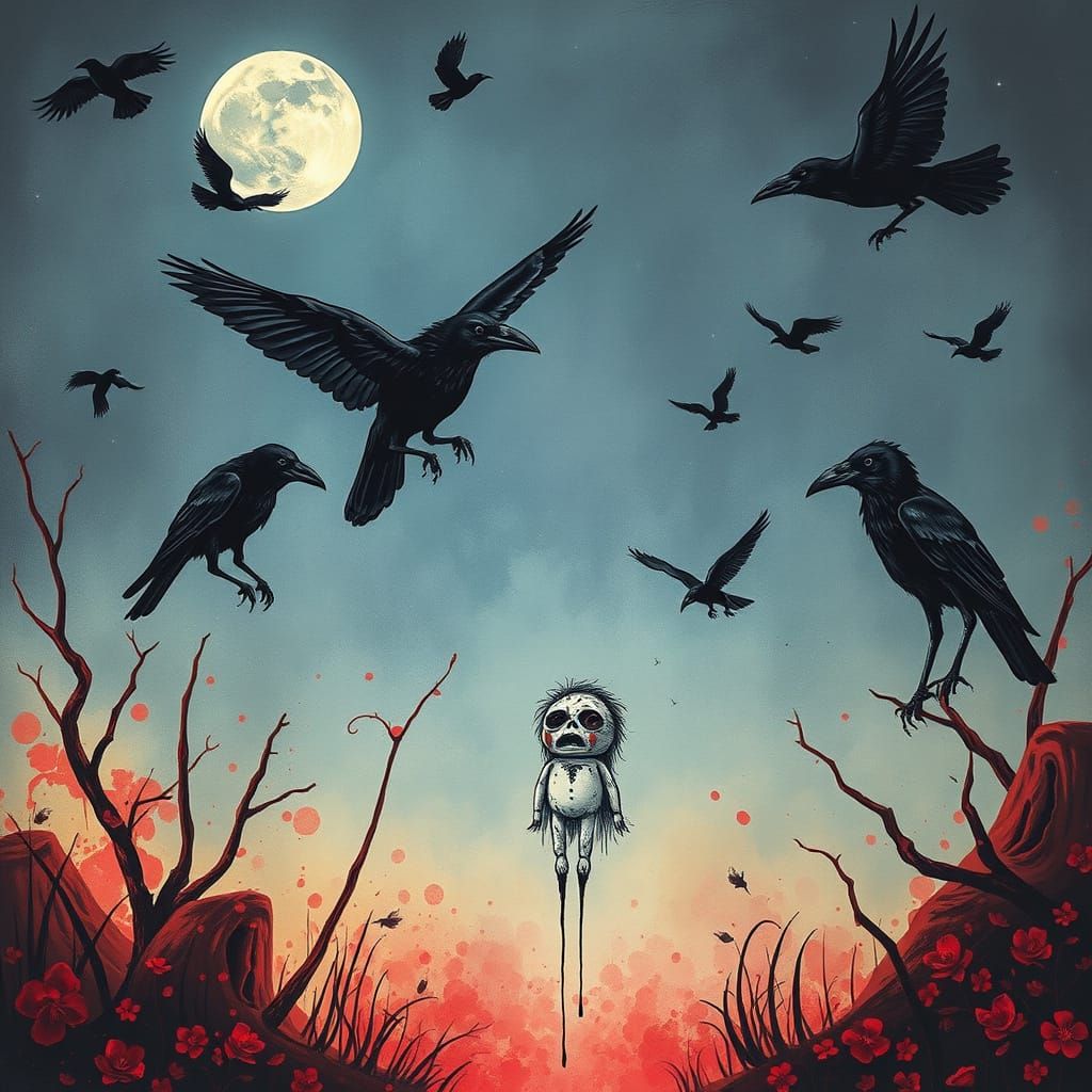 Surreal Nightmare Scene in Maximalist Digital Art