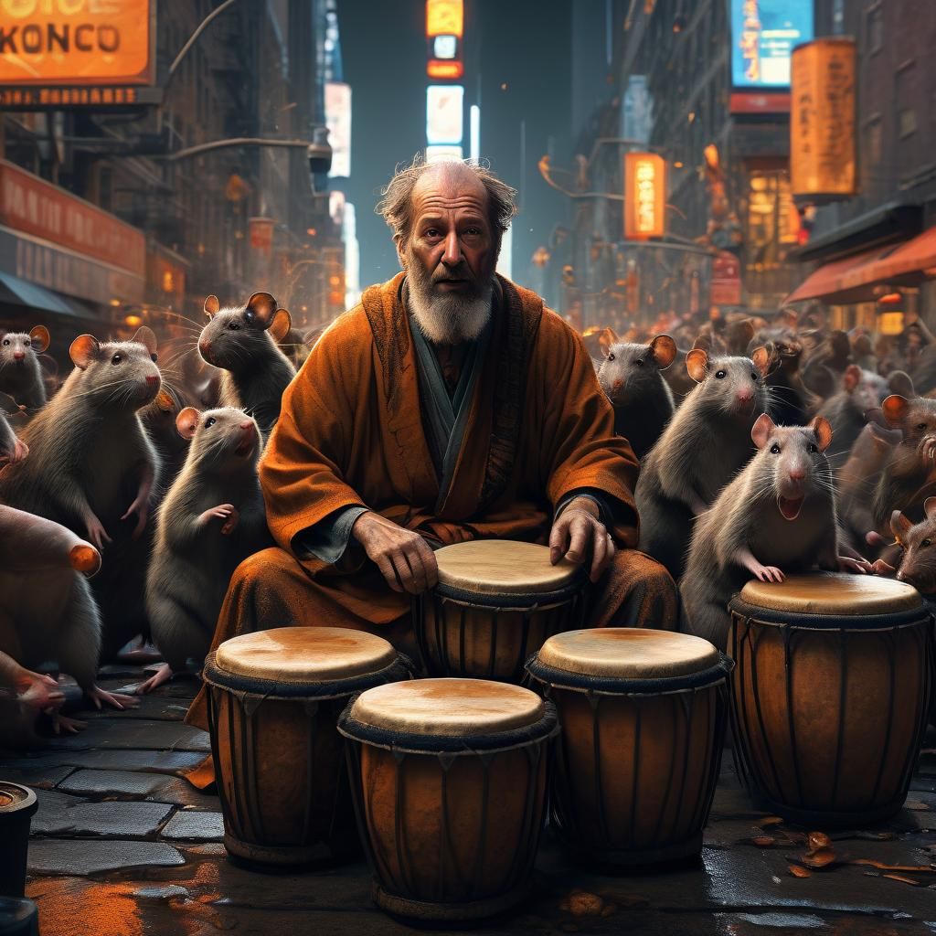 Street Musician's Urban Performance in Hyper-Realistic Style